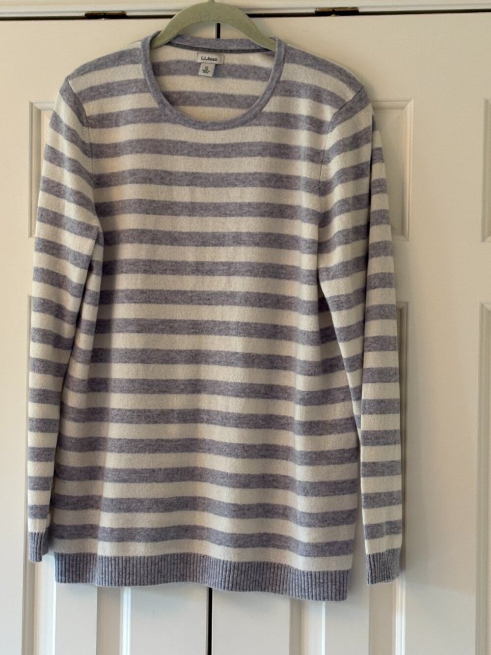 NWOT Women's L. L. Bean Cashmere Crewneck Gray Striped Sweater  Sz XL